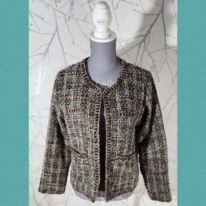 Uhma Beige Tweed Open Front Boxy Fit Jacket